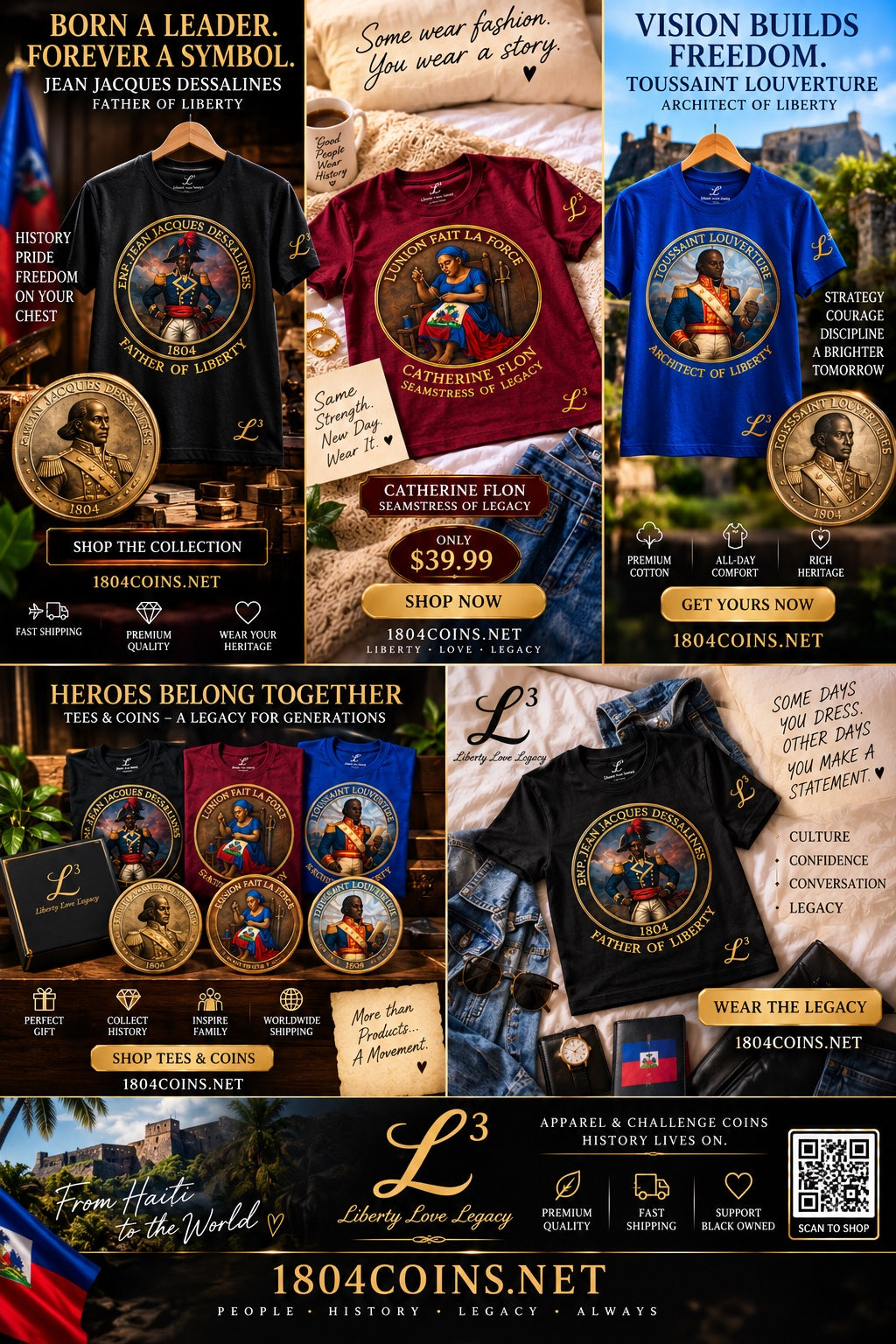 Haitian heroes heritage tees and commemorative challenge coins by 1804 Coins