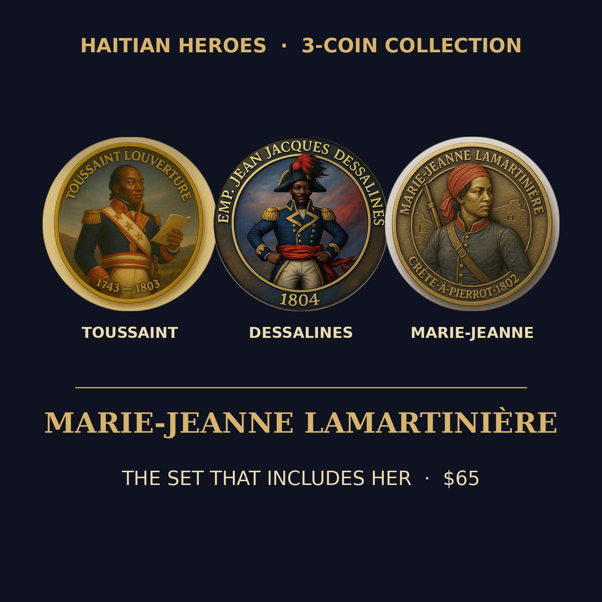 Haitian Heroes 3-Coin Set — Dessalines, Toussaint & Marie-Jeanne