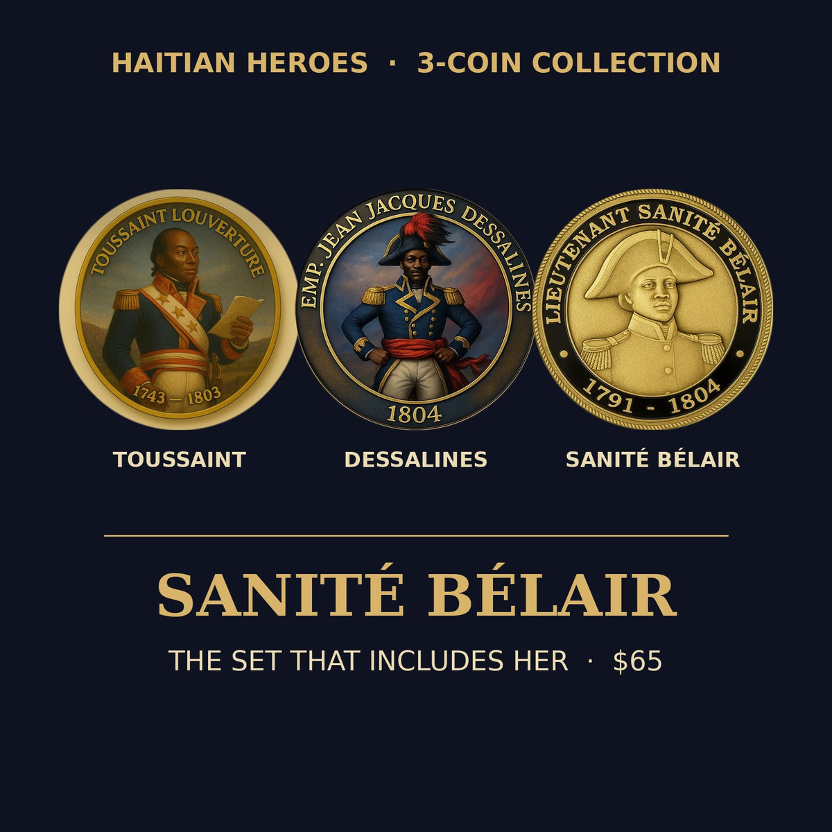 Haitian Heroes 3-Coin Set — Dessalines, Toussaint & Sanité Bélair